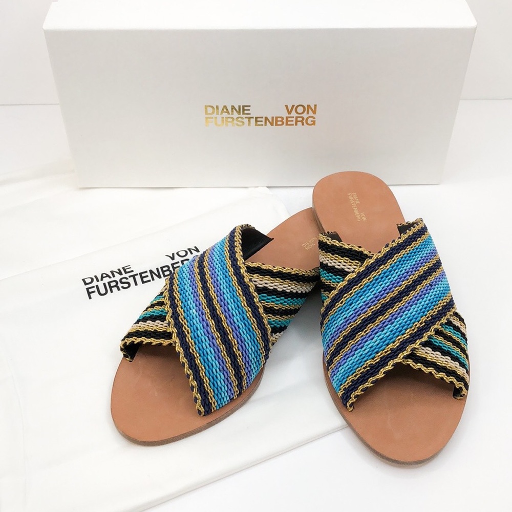 Diane Von Furstenberg Blue Cindi Slides Sandals - Picture 2 of 8